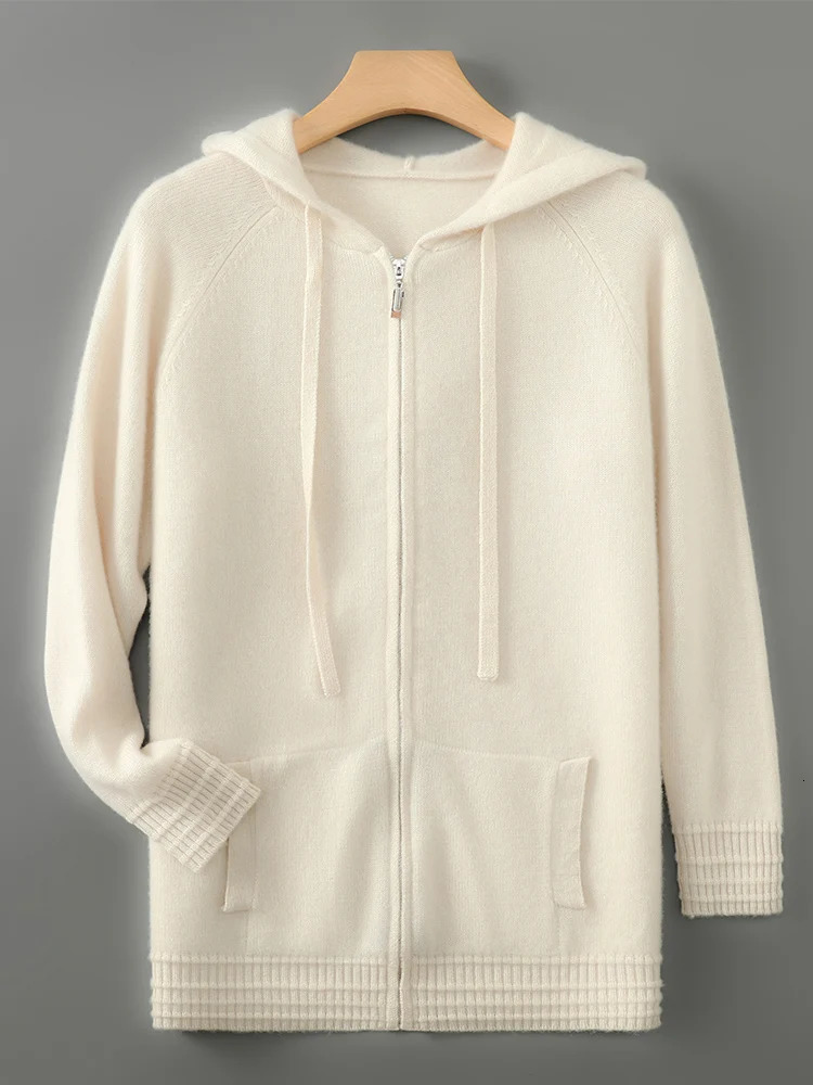 100% Merino Wool Sweater Mens Hooded Collar Knitted Cardigan Fashion Casual Base AutumnWinter Thick Warm Wear 241209