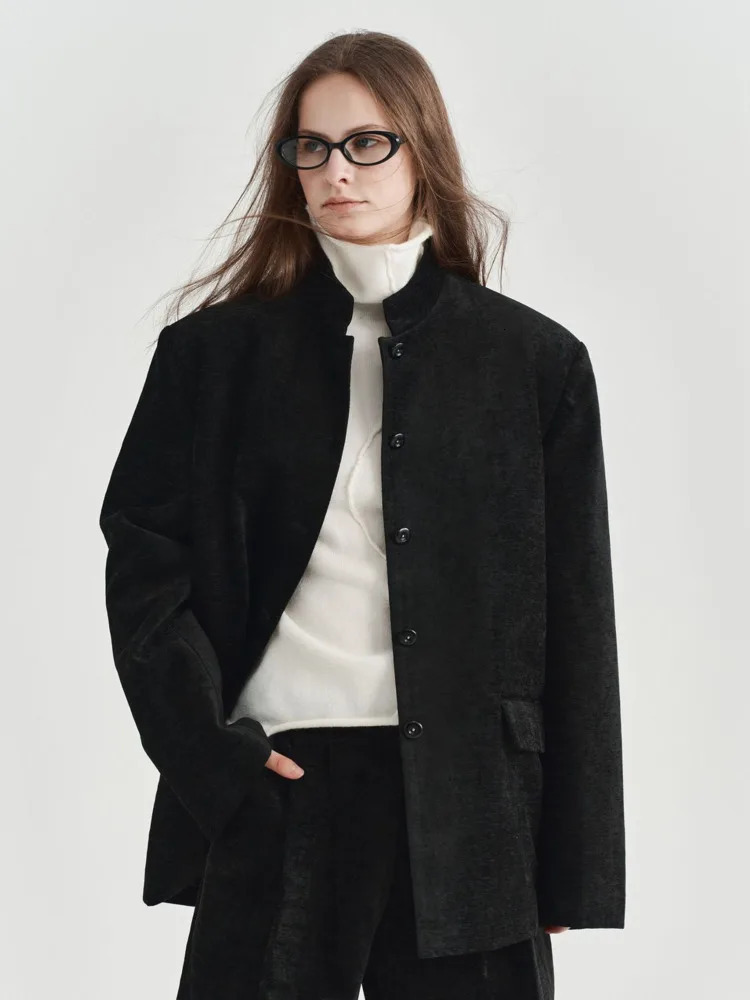 BJTZ Stand Up Collar Style Fashionable Cotton Clip Single Breasted Suit Jacket For Women Autumn And Winter 241209