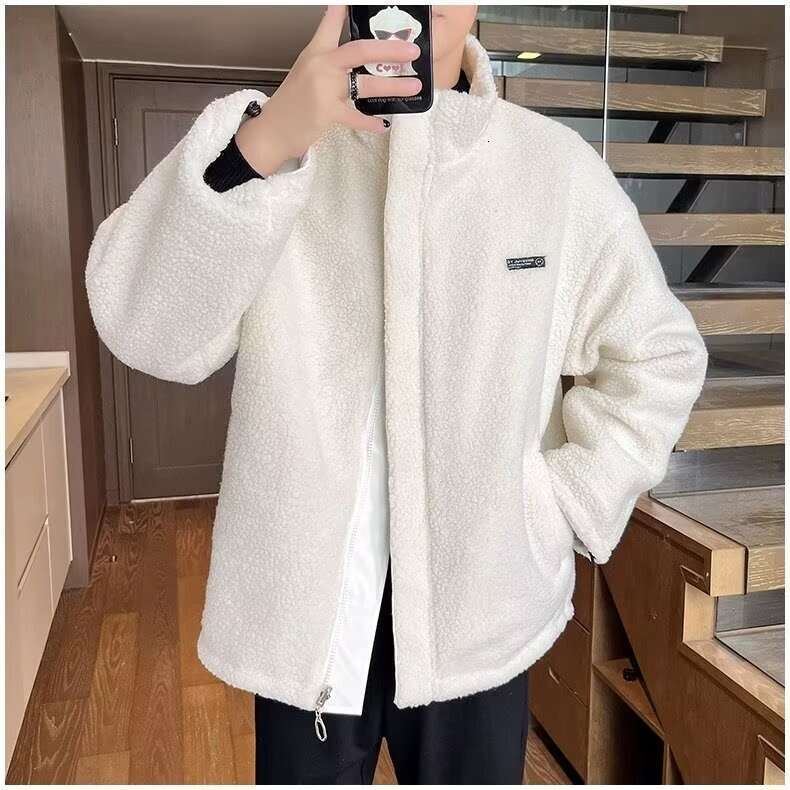 Men's Coat For Autumn Winter, Wearing Lamb Wool Spliced Clothes On Both Sides, Stand Up Collar Jacket, Loose And Fluffy Warm Cotton Clothes, Tren