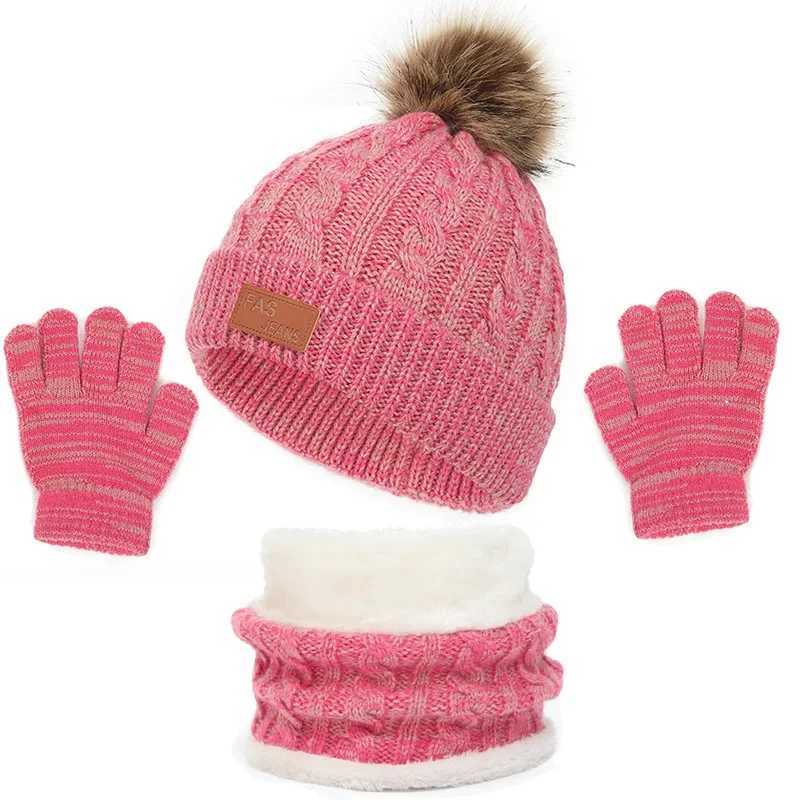 Autumn Winter Baby Knitted Hat Scarf Gloves Set 3PCS Cute Pompom Toddler Infant Bonnet Outdoor Warm Kids Accessories 1-5 Years W241213
