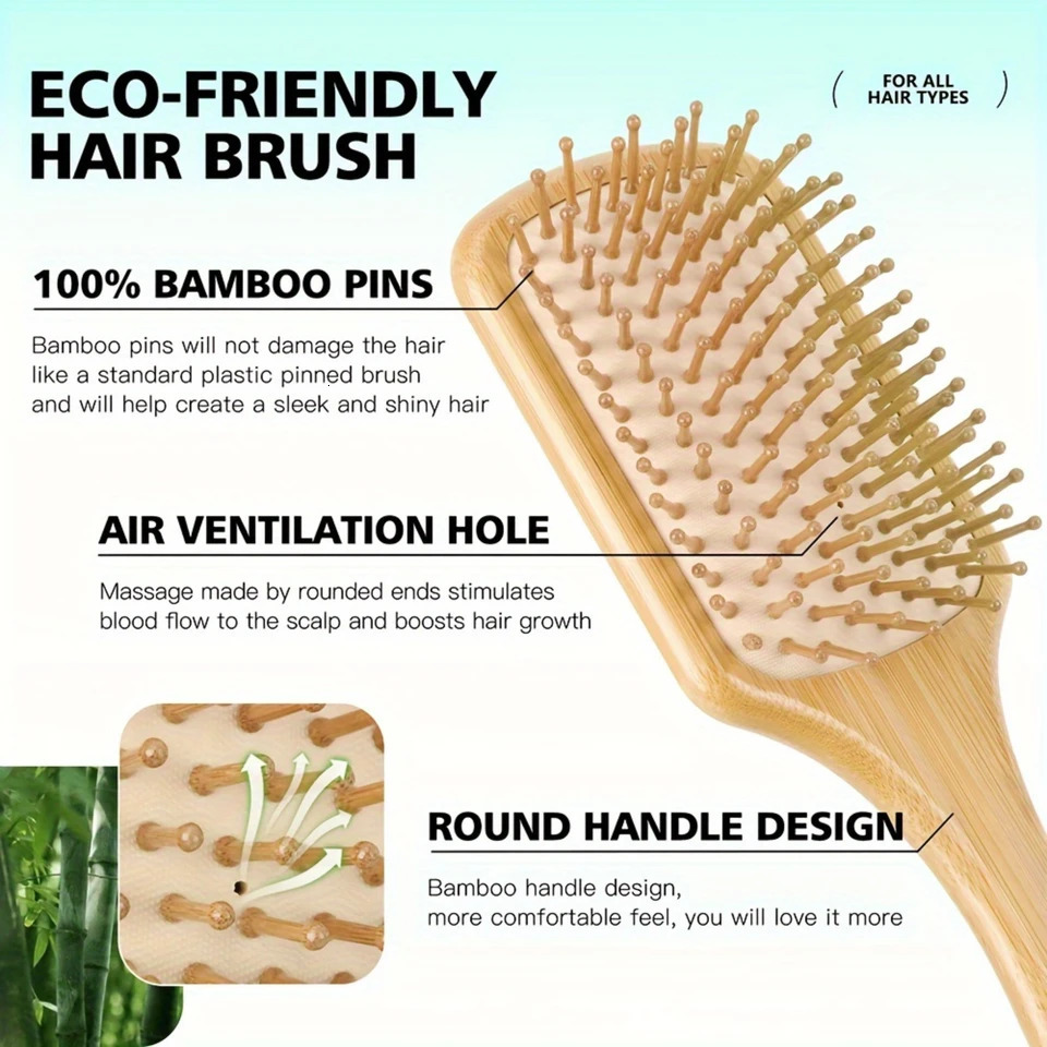 4pcs/Set Bamboo Wooden Finishing Comb Set - Wide Tooth Comb for Normal Hair Air Cushion Comb Rat Tail Comb Ergonomi 241213
