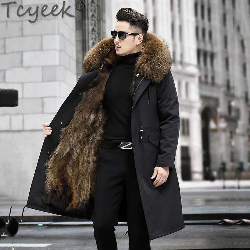 Tcyeek medium long fur leather jacket for mens warm and detachable fox fur lining Parka fashion winter mens clothing raccoon fur collar 2023 W241213