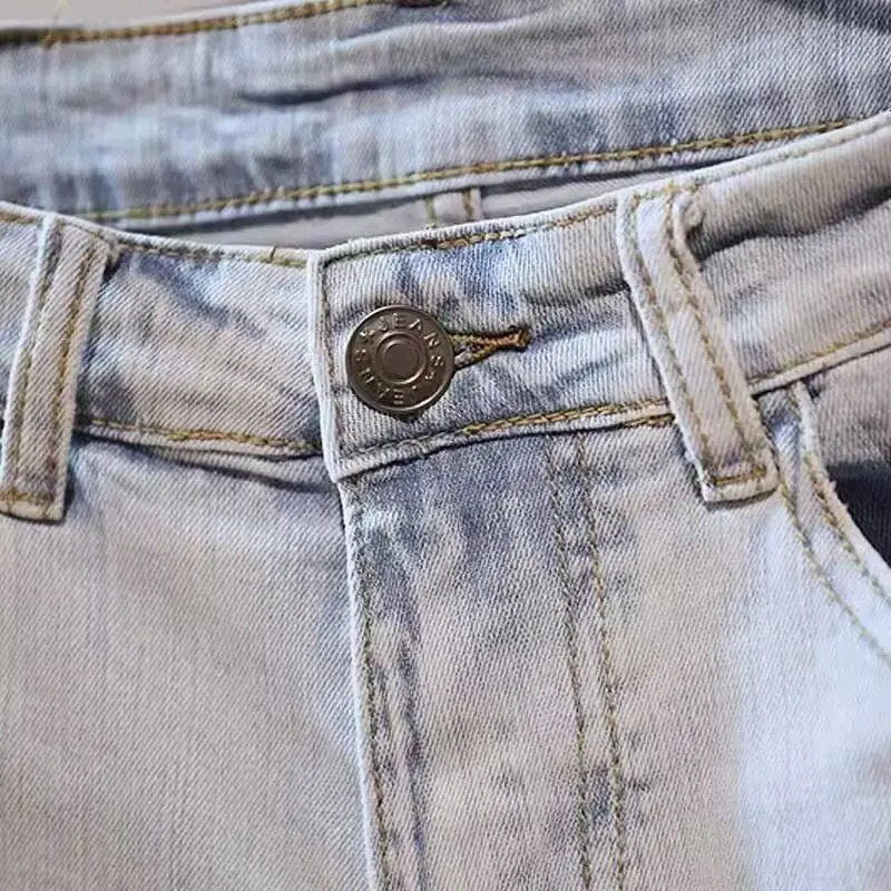 clothing washed solid blue mens loose denim shorts elastic knee length boyfriend Korean fashionable casual jeans 241211