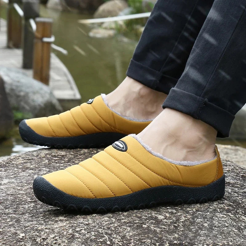 Indoor Home Couple Slippers Plush Thick Warm Baotou Half Outdoor Cotton Casual Walking Shoes Slipper Men 241214