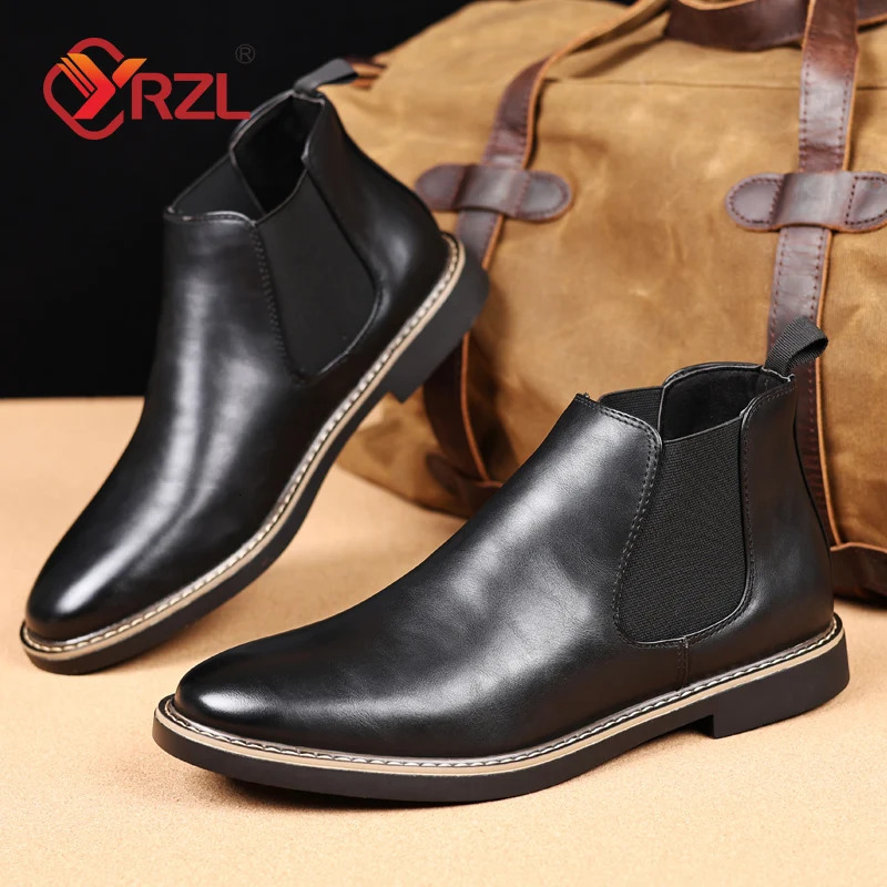 YRZL 39~47 Men Chelsea Boots Retro Comfortable PU Leather Ankle Boots Men 2024 Fashion Black Brown Mens Boots 241213