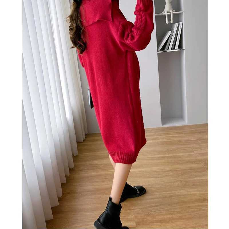 Mid Length Materni Fall Winter Sweaters Dresses Elegant Oversize Warm Pregnant Wear Fashion Korean Version Breastfeeding DressXJ241213