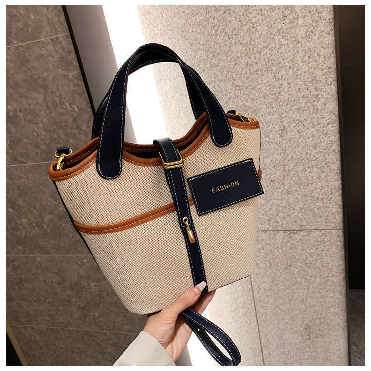 Large Capacity Women's Autumn New Fashion Cross-Border Hand-Held Bucket Bag, Trendy Color Collision Single Shoulder Crossbody Bag