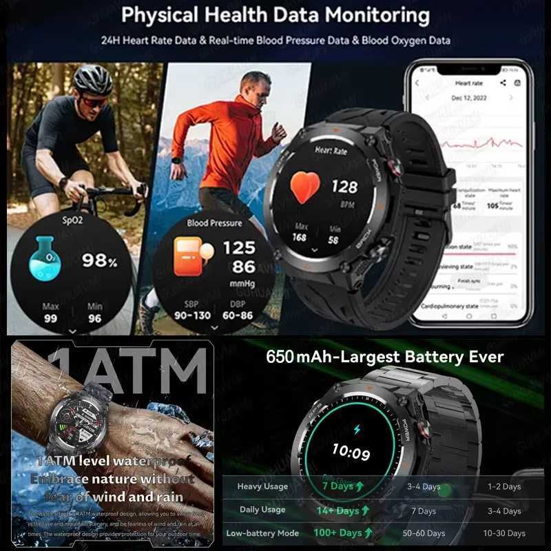 High Quality New Outdoor Military GPS Smart Watch for Men AMOLED Screen Heart Rate BT Call IP68 Waterproof Smart Watch 650mAh Battery O241213