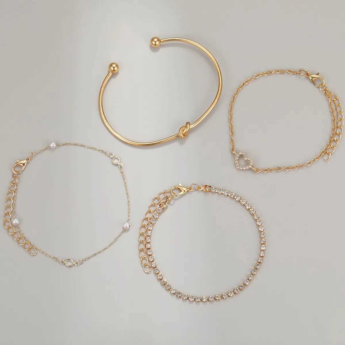 4-piece Set Of Ladies Simple Temperament Fashion Bracelet Set Knotted Zircon Gold-Color BraceletXJ241214