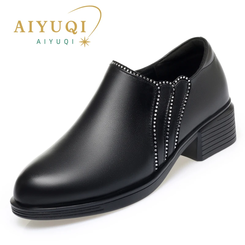 AIYUQI Women Office Shoes Fall Genuine Leather Women Dress Shoes Large Size Fashion Diamond Shoes Women