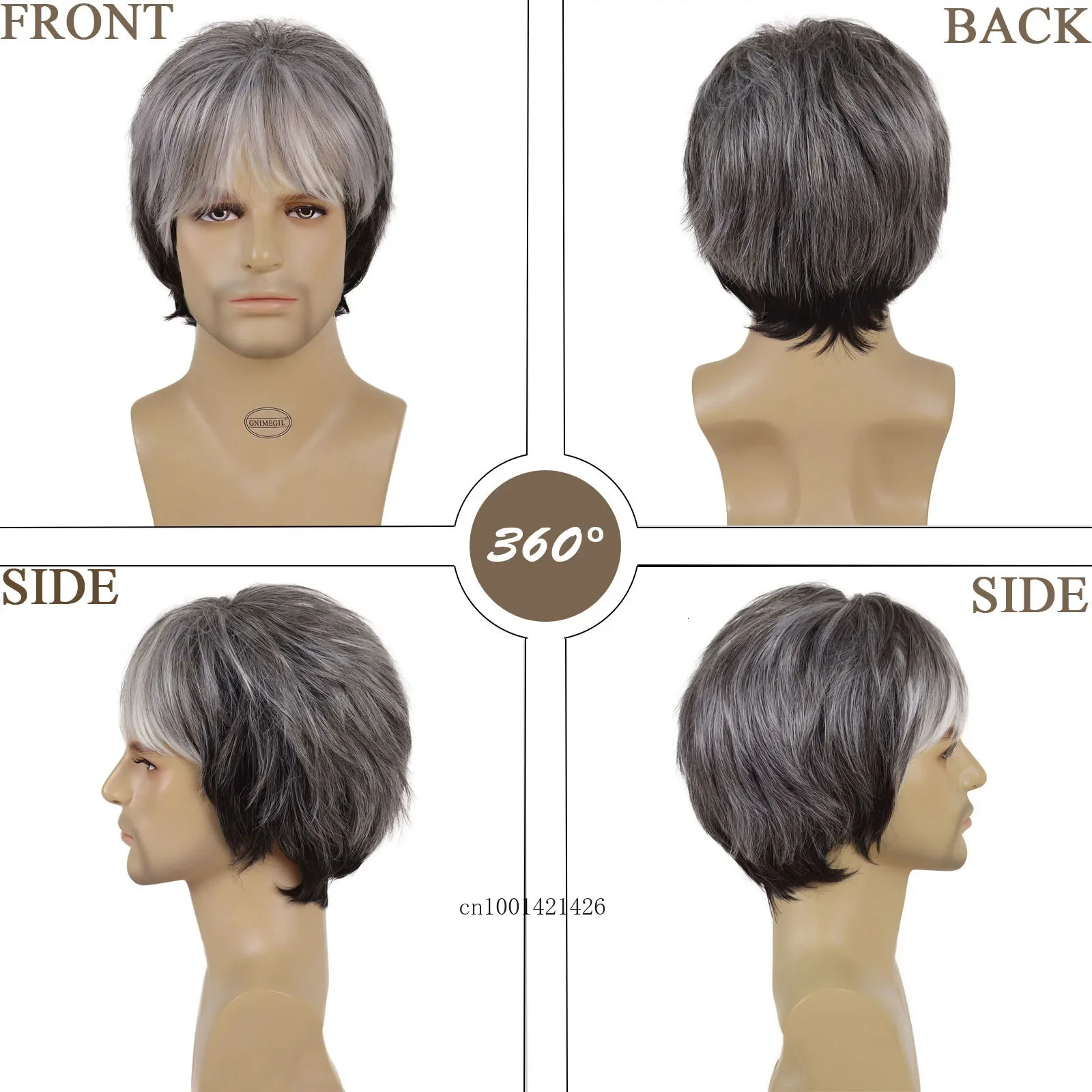 Synthetic Hair Grey Mixed Wig with Bangs Short Haircuts Old Male Guys Wigs for Men Natural Grandpa Style Costume Party Halloween 241213