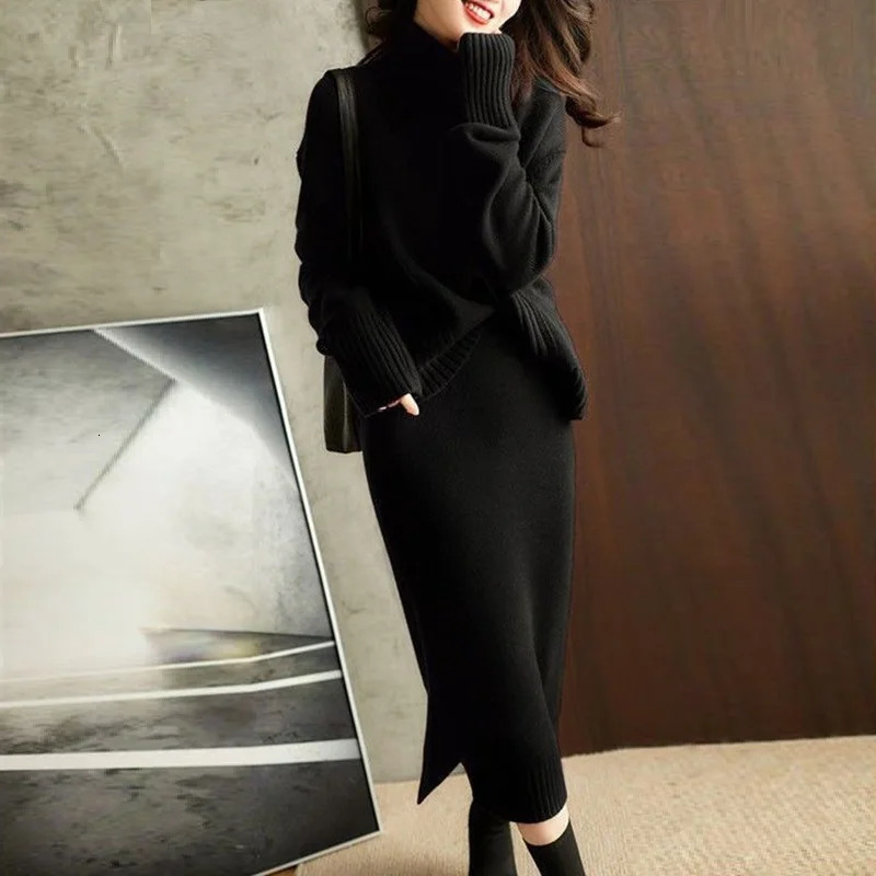 Autumn Knitted suit with skirt two piece set women winter sweater sets Korean style fall 2 outfit Sweater 241211