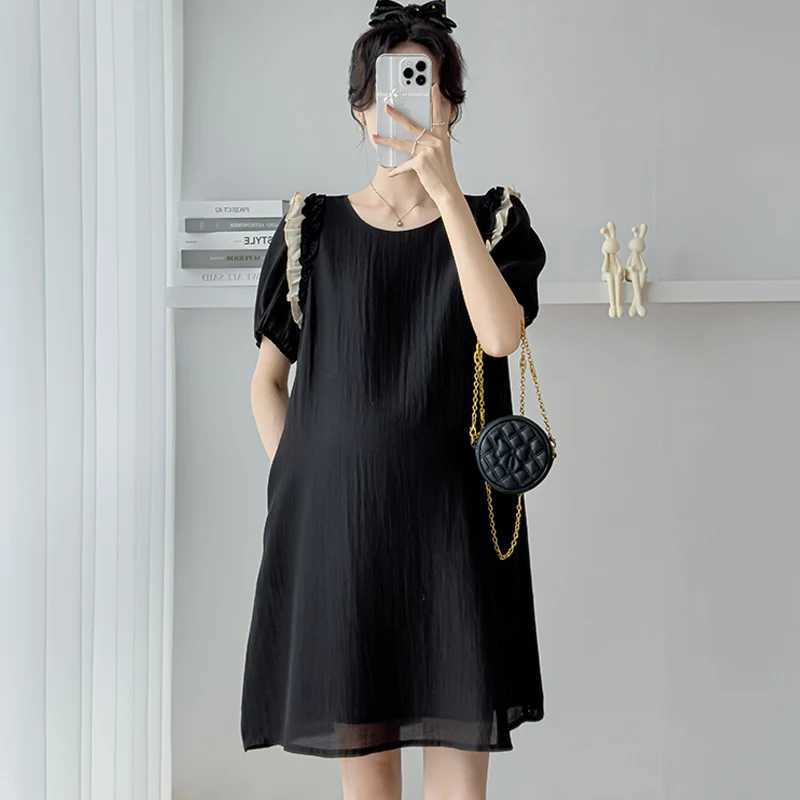 Short Materni Summer Dress Plus Size Block Clolor Ruffles Patchwork Pregnant Woman A-line Dress Sweet Pregnancy Mini DressesXJ241213