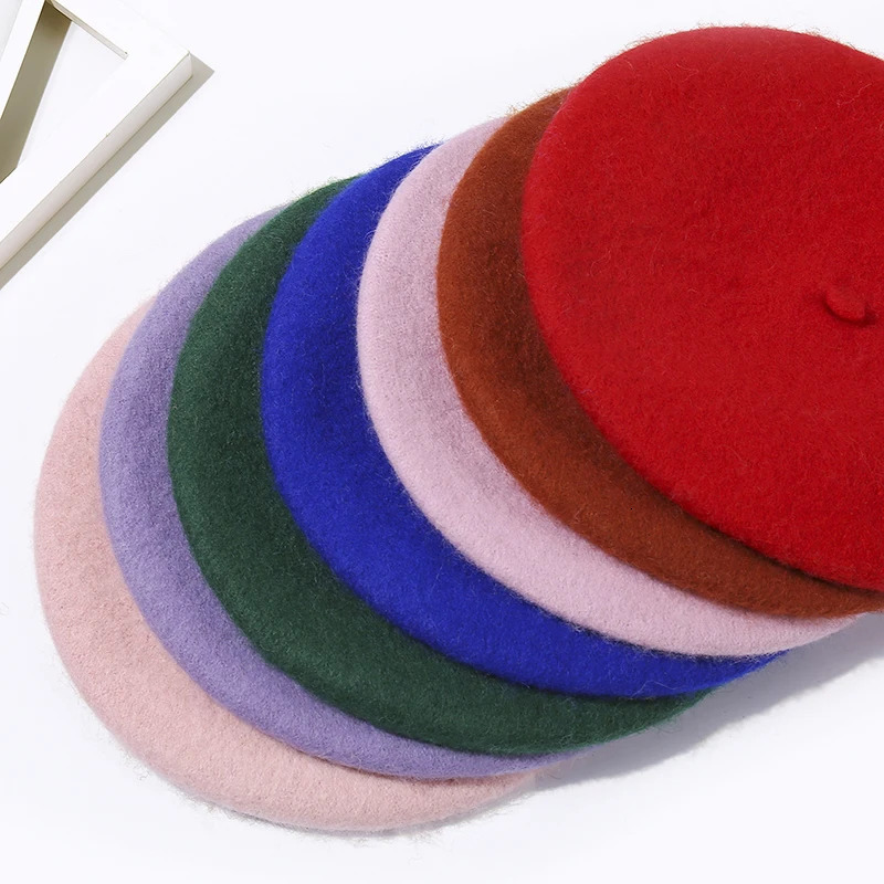 Wool beret womens winter French hat solid color fashionable autumn warm felt street 241210