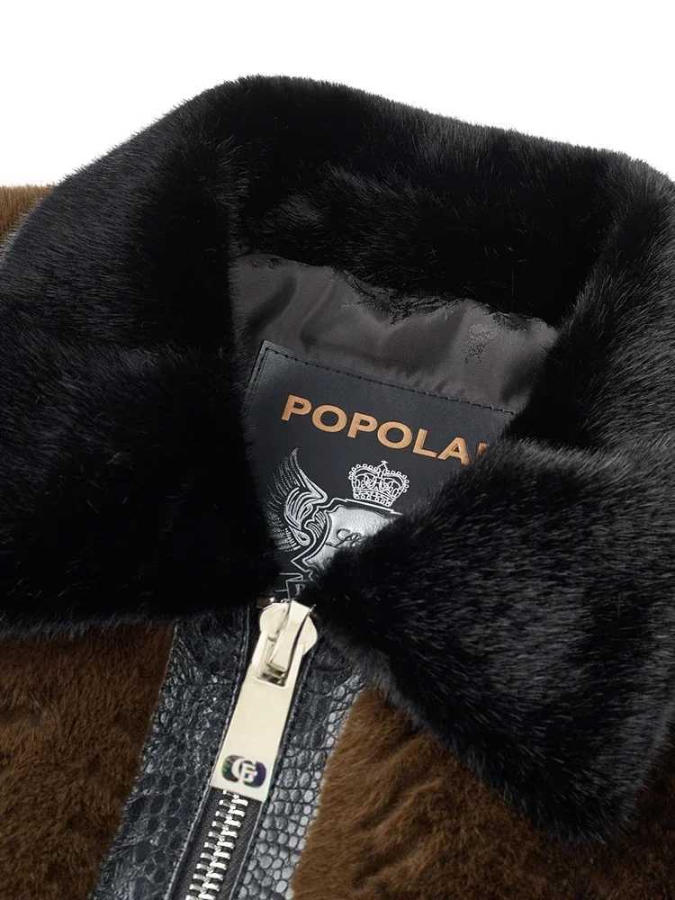 2024 Winter Mens Fashion Authentic Fur Warm Jacket Mens Collar Patch Work Jacket Mens Genuine Fur Casual Jacket F467 W241213