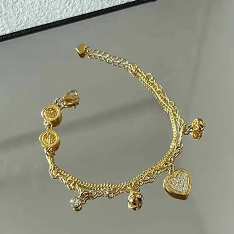 ANENJERY Gold Color Heart Zircon Pendants Bracelet Double Layer Chain Charm Valentines Day Jewelry Gifts For Women rsXJ241214