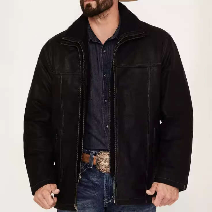 Foreign Trade Solid Color Double Zipper Spring And Autumn Jacket European Size Long Sleeved Men's Black Top Fashionable Quality Classic