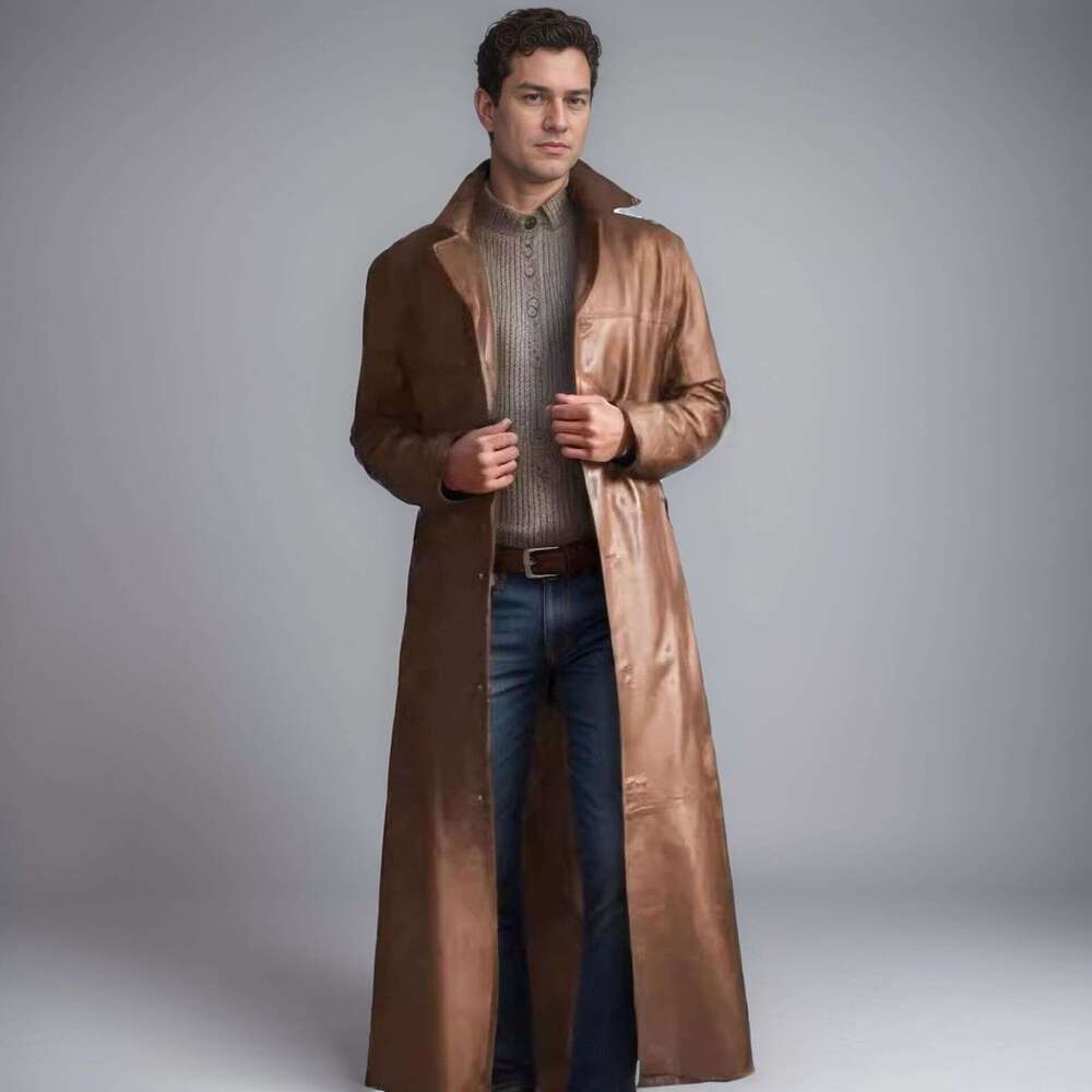 Autumn Male God Fashion Temperament Solid Color Slim Fit PU Extended Leather Jacket Men's Coat Fashionable Quality Classic
