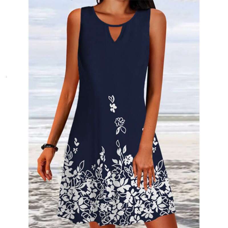 spring/summer hot items European and American loose printed long sleeved design sense ral sleeveless dress for women 2024 new casual versatile fashion