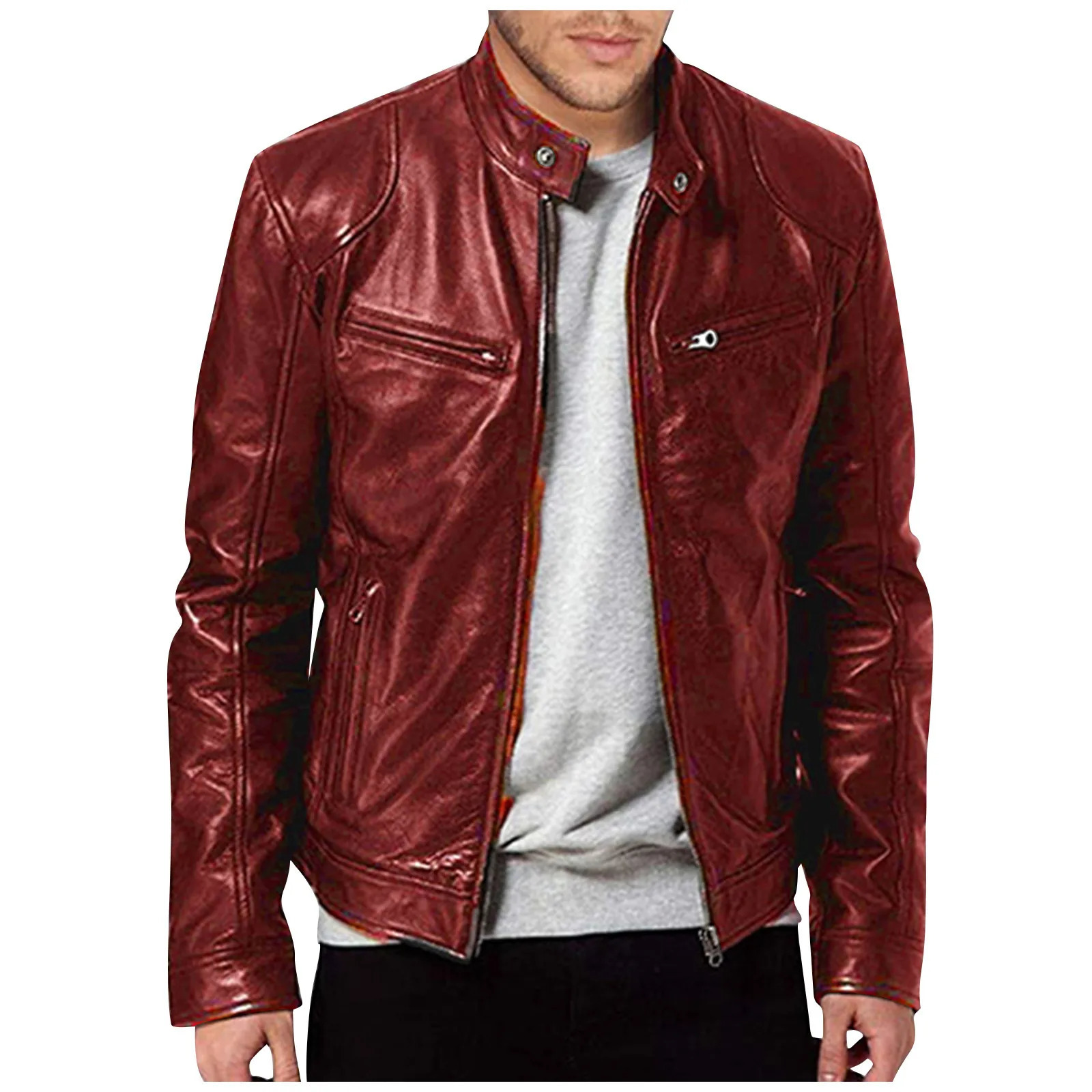 Mens Motorcycle Leather Jacket Slim Fit ShortCoat Lapel PU Jackets Autumn Zipper Stand Windproof Coat Clothing y241214