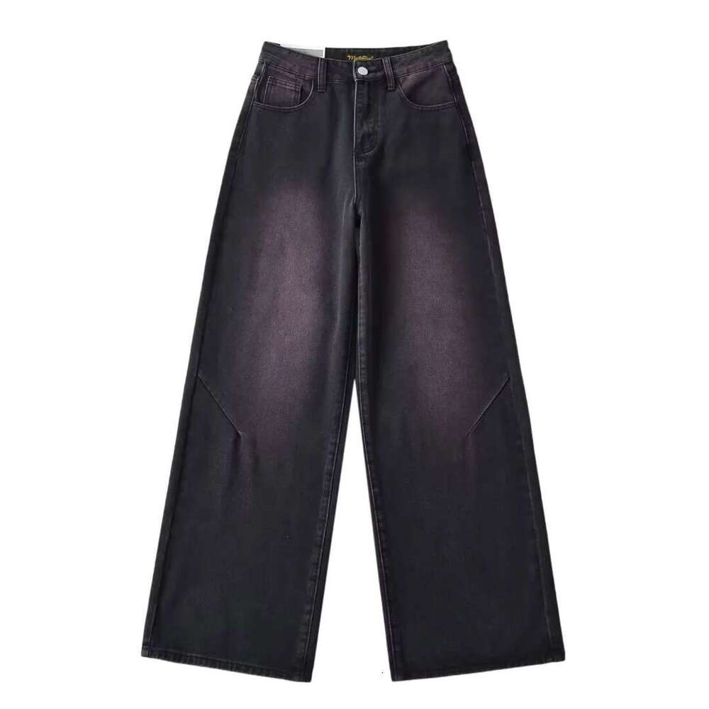 autumn spicy girl retro high waisted vintage color loose wide jeans for women straight leg mopping denim pants 2024 new casual fashion trend clothing