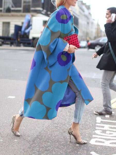 Spring And Autumn Long Horn Sleeve Printed Loose Wind Coat For Women