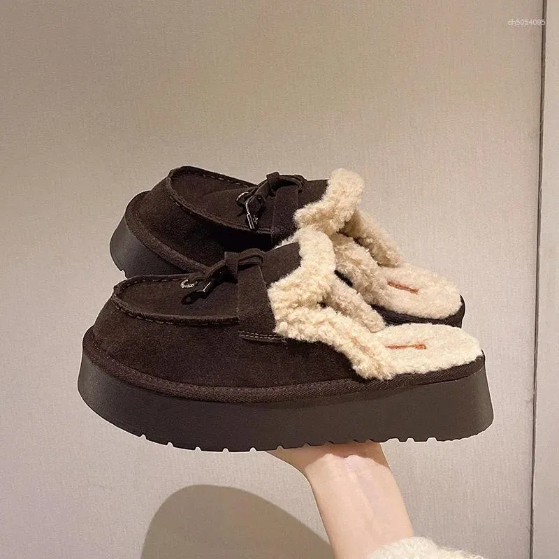 Slippers Shoes For Women Winter Footwear Platform Mules Casual Furry Kawaii Luxury Home Round Toe Warm Comfortable Bedroom Offer