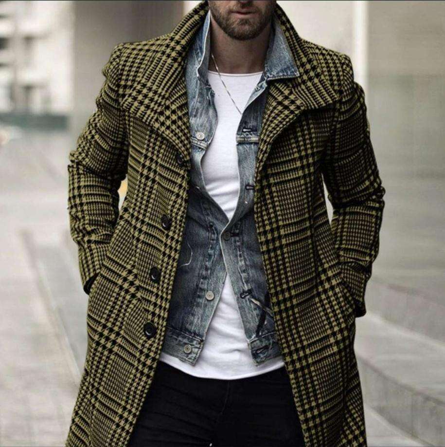 European American Autumn And Winter New Plaid Lapel Woolen Mid To Long Length Coat, Fashionable Quality Classic