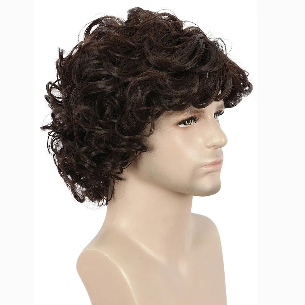 Gres Men Short Wavy Brown Wig Halloween Cosplay Costume Synthetic Hair Wigs High Temperature Fiber Machine Made 241213