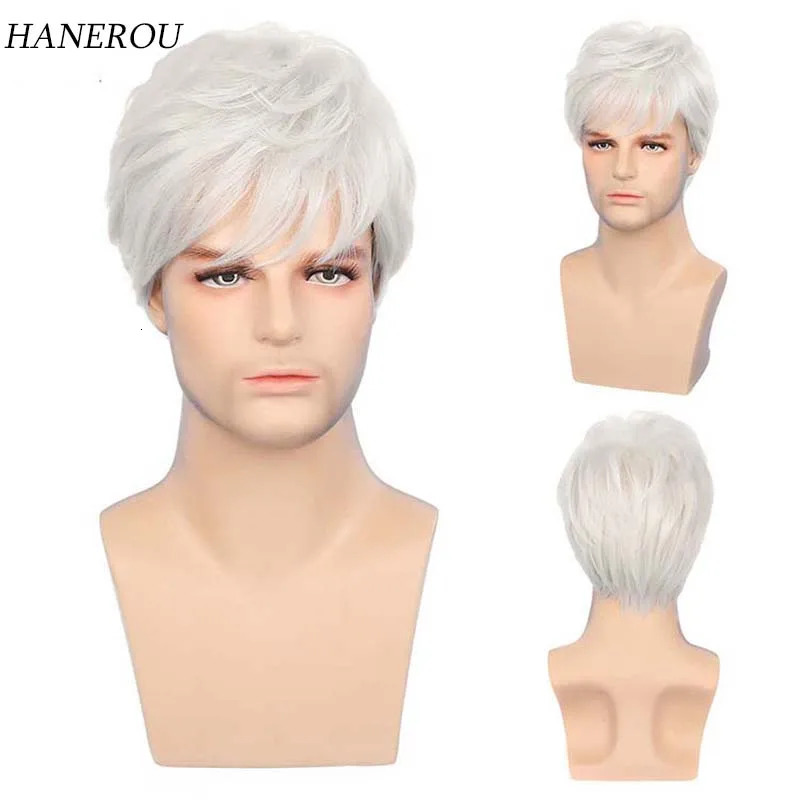 White Wigs for Men Synthetic Hair Short Wig with Bangs Hairstyles Curly Wig For Man Costume Carnival Party 241213