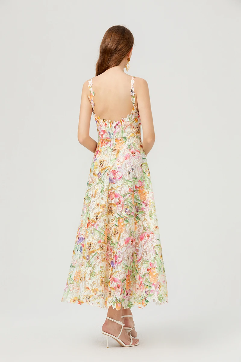 New Summer Casual Dresses AQuality Summer Sundress Holiday Flower Lace Embroidery Prom Evening Dress Women Sexy Backless A Line Long Wedding Dresses P