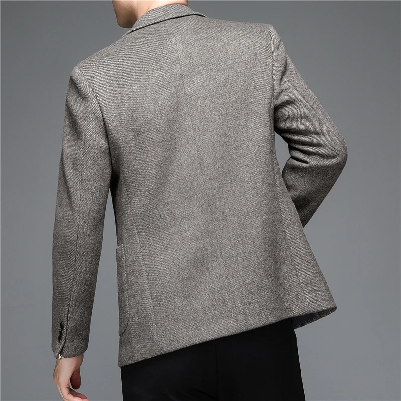 Autumn and Winter Suit Middleaged Mens Fashion Casual Classic Wool Jacket Single Slim Blazer Clothing 241211