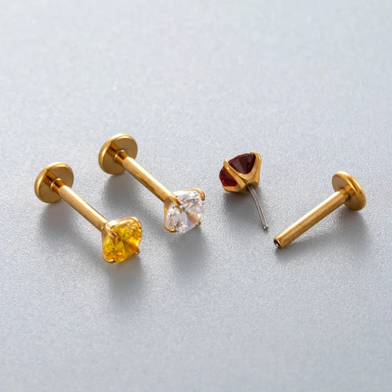 10PCS ASTM F136 G23 Labret Piercing Ear Stud Colored Zircon Push In Threadless Lip Stud Cartilage 16G Jewelry Wholesale 241214