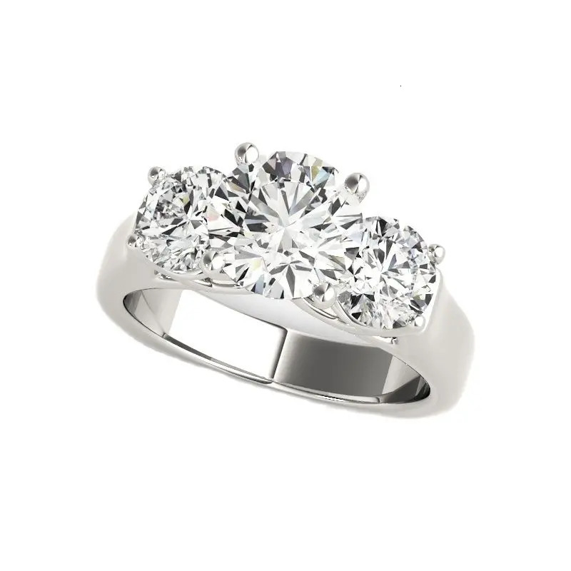 925 Sterling Silver Three Stones Wedding Engagement Ring For Women 22 Carat D Color Diamond 241213