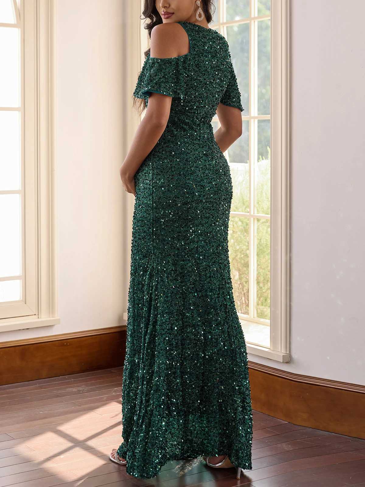 ItsRoya Solid Sequin Mermaid Materni Dress Ruffle Sleeves Pregnant Women Evening Gowns Slim Elegant Photography Props DressesXJ241213