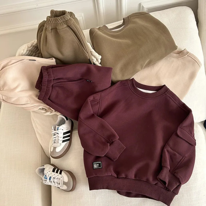 Autumn Winter Kids clothing set solid color loose sports outfit sweatshirts And pants 2pcs boys and girls clothes sets 241213