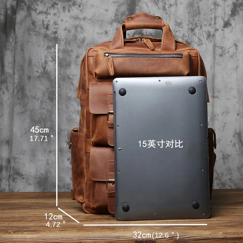 NZPJ Retro Genuine Leather Mens Backpack Natural Cowboy Backpack Large Capacity Computer Bag Crazy Horse Leather Backpack 241210