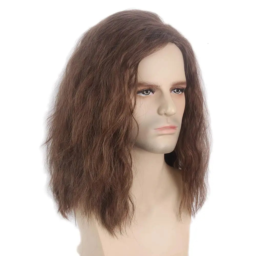 Brown Synthetic Wig For Men Shoulder-Length Corn Perm Natural Hair Wig For Mens Daily Party Cosplay Heat-Resistant Headgear 241213