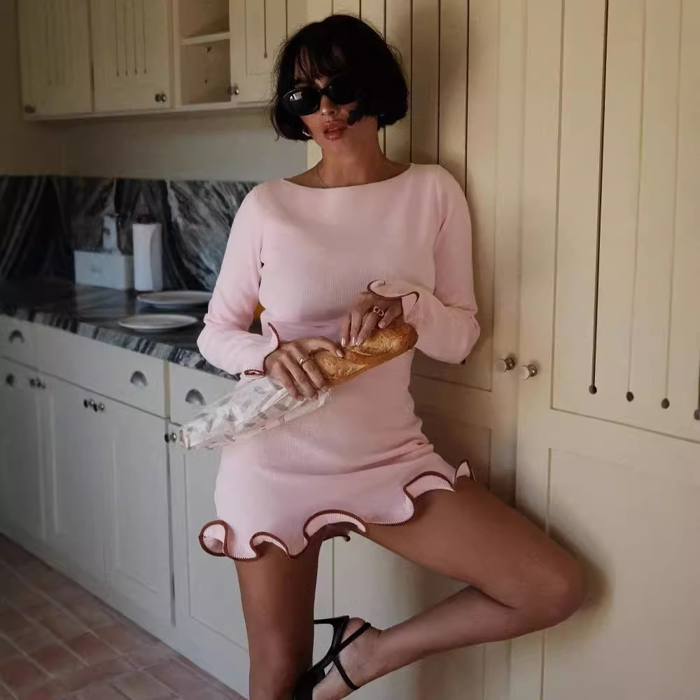 Casual Dress Designer Sexy Luxury Slim Fit Pleated Edge Design Mini Dress Women's Long Sleeved Slim Fit Fashionable Party Dress