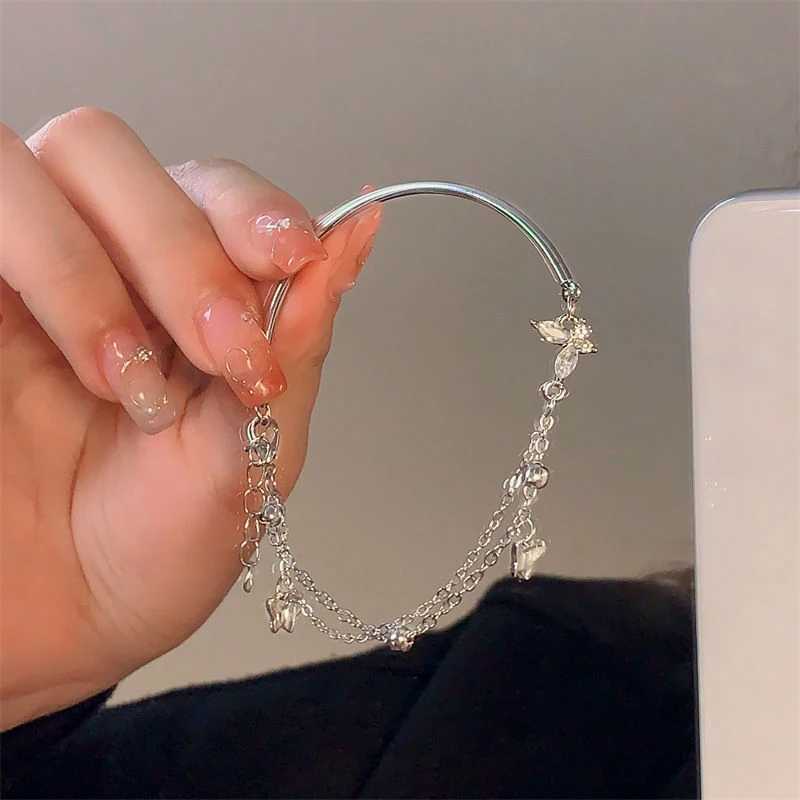Butterfly Shiny Zircon Silver Color Bangle Light Luxury Multi-layer Chain Bracelet For Women Fashion Hand Accories JewelryXJ241214