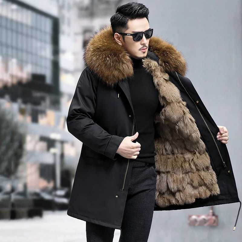 Home>Products>Mens Thick Warm Parka Medium length Detachable Fox Fur Lining Raccoon Fur Collar Winter Fashion Fur Coat W241213