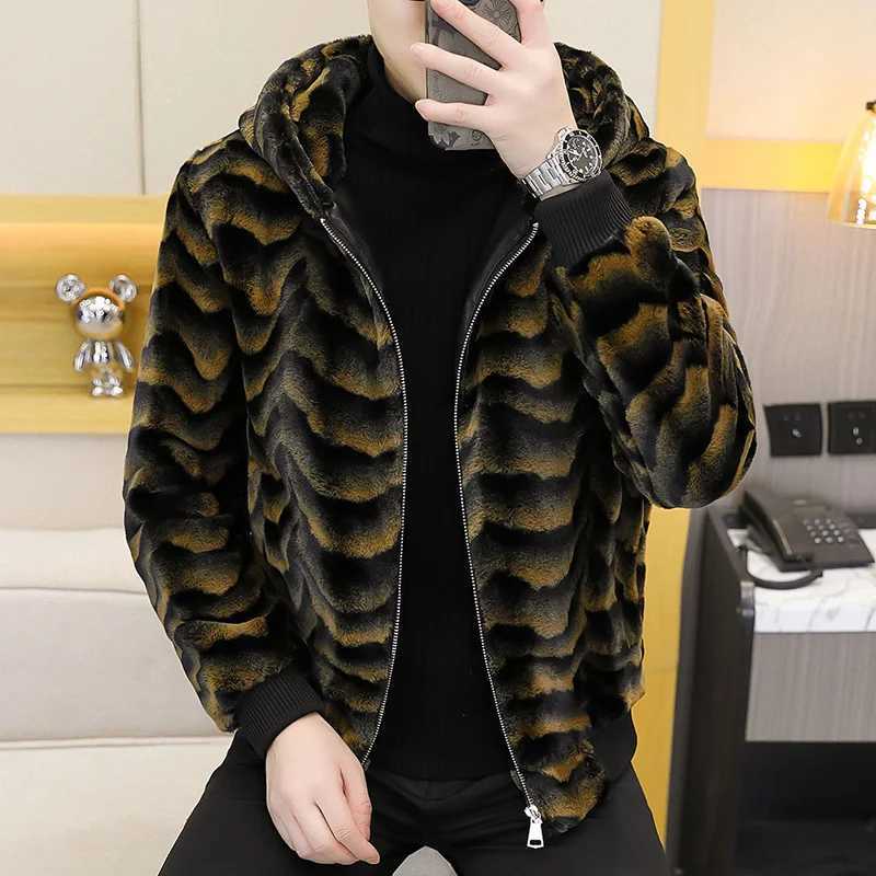 Autumn and Winter Mens Faux Fur Coat Korean Fashion Slim Clothing Fluffy Warm Coat Casual Male Top Thermal Jacket Loose B79 W241213