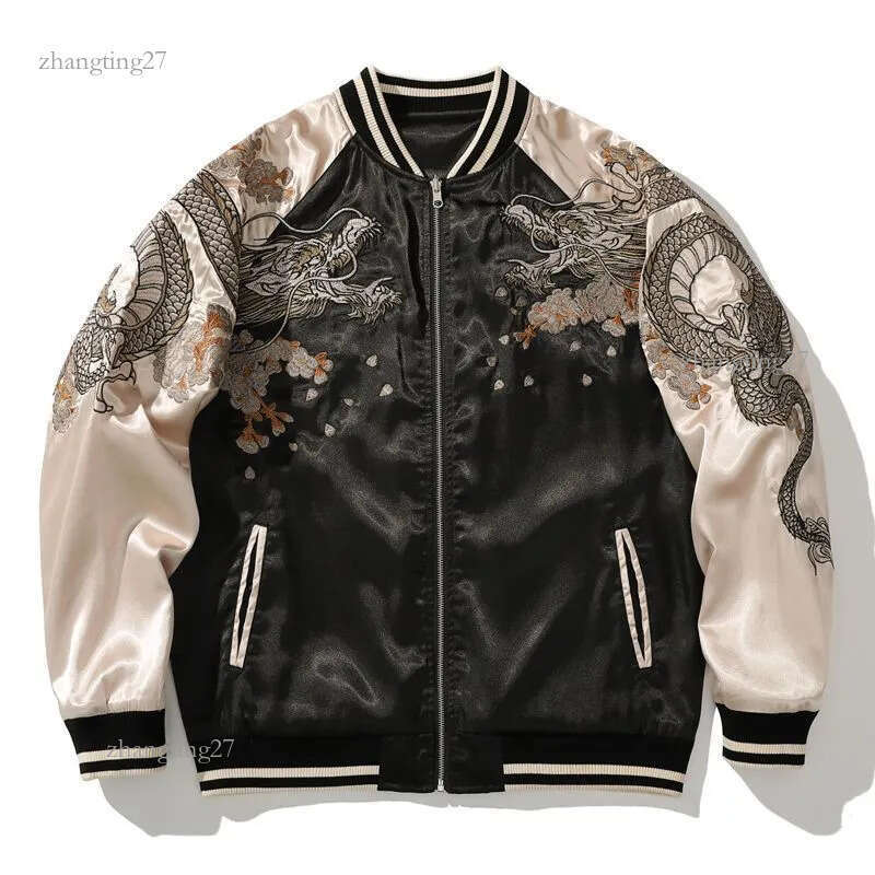 Mens Jackets Spring and Autumn Embroidered Jacket Dragon Animal Baseball Uniform Contrast Color Casual Couple Clothes 230327