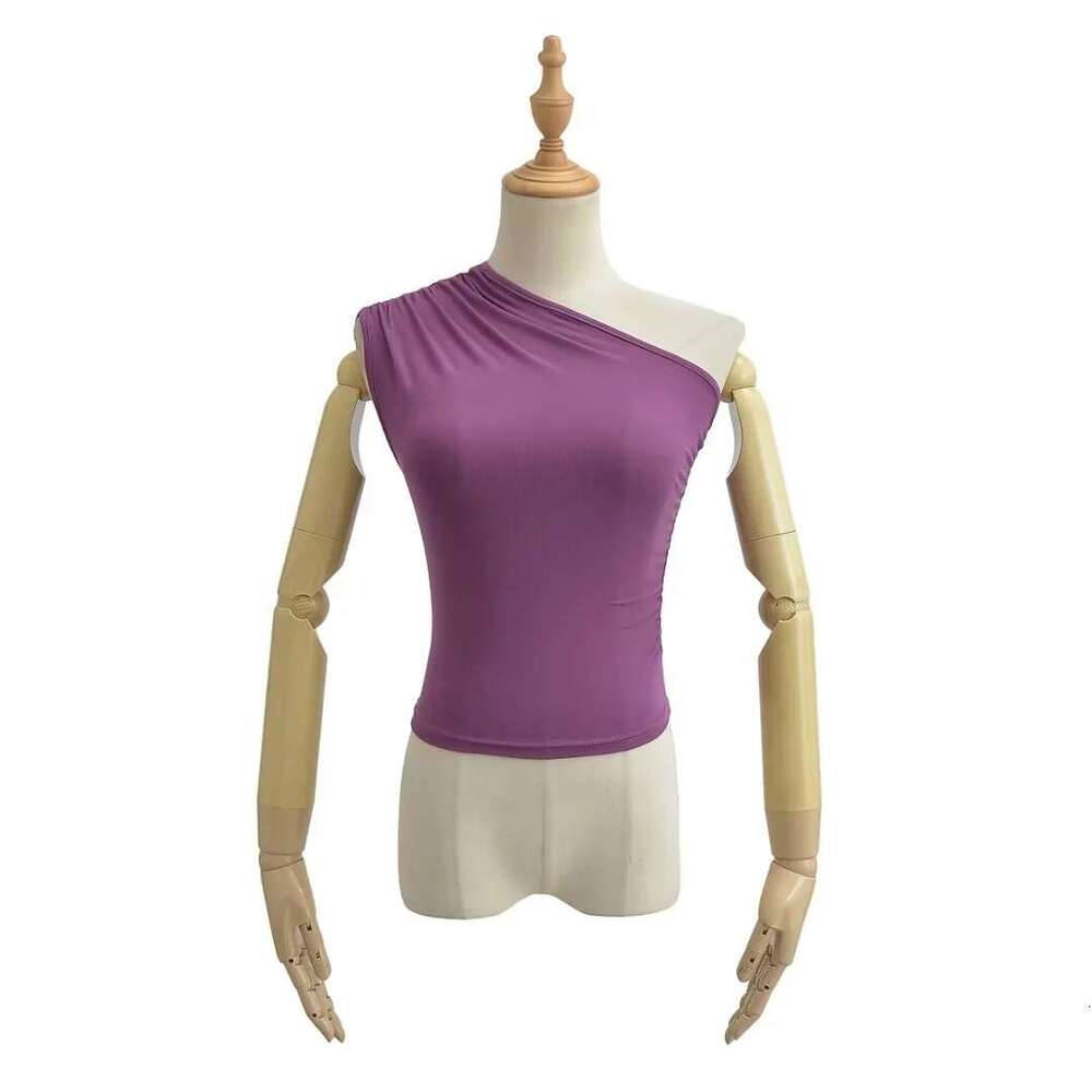 American INS Spicy Girl Slant Vest Women's Summer Stretch Slimming Solid Color Folded Off Shoulder Tank Sleeveless Top 2024 Versatile New Trendy 