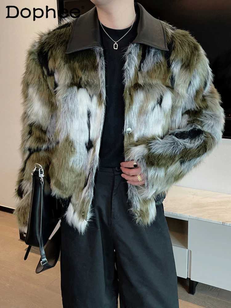 2024 Winter New High end Fashion Mens Artificial Fox Fur Jacket Mens Thick Design Fashionable Chic Top Warm Plush Cotton Pad Jacket W241213