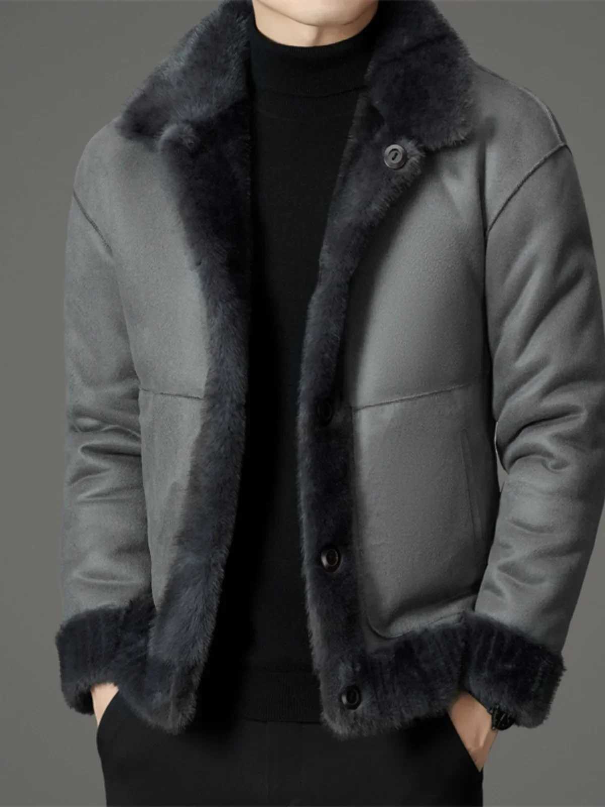 2024 mens winter fashion faux mink jacket mens collar thick coat mens long sleeved imitation fur coat G593 W241213