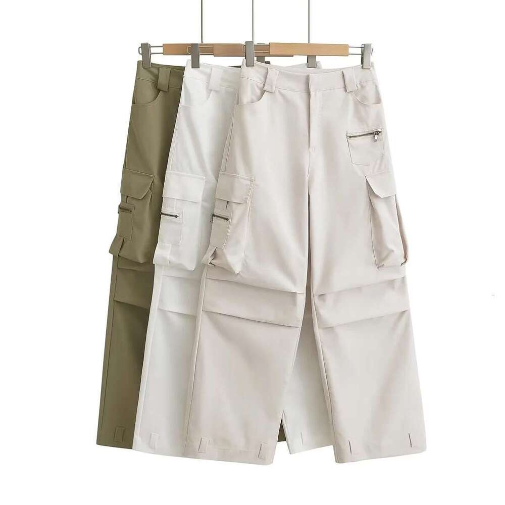 European and American INS retro three-dimensional multi pocket work women's high waist loose slimming straight leg pants trend 2024 new casual ve
