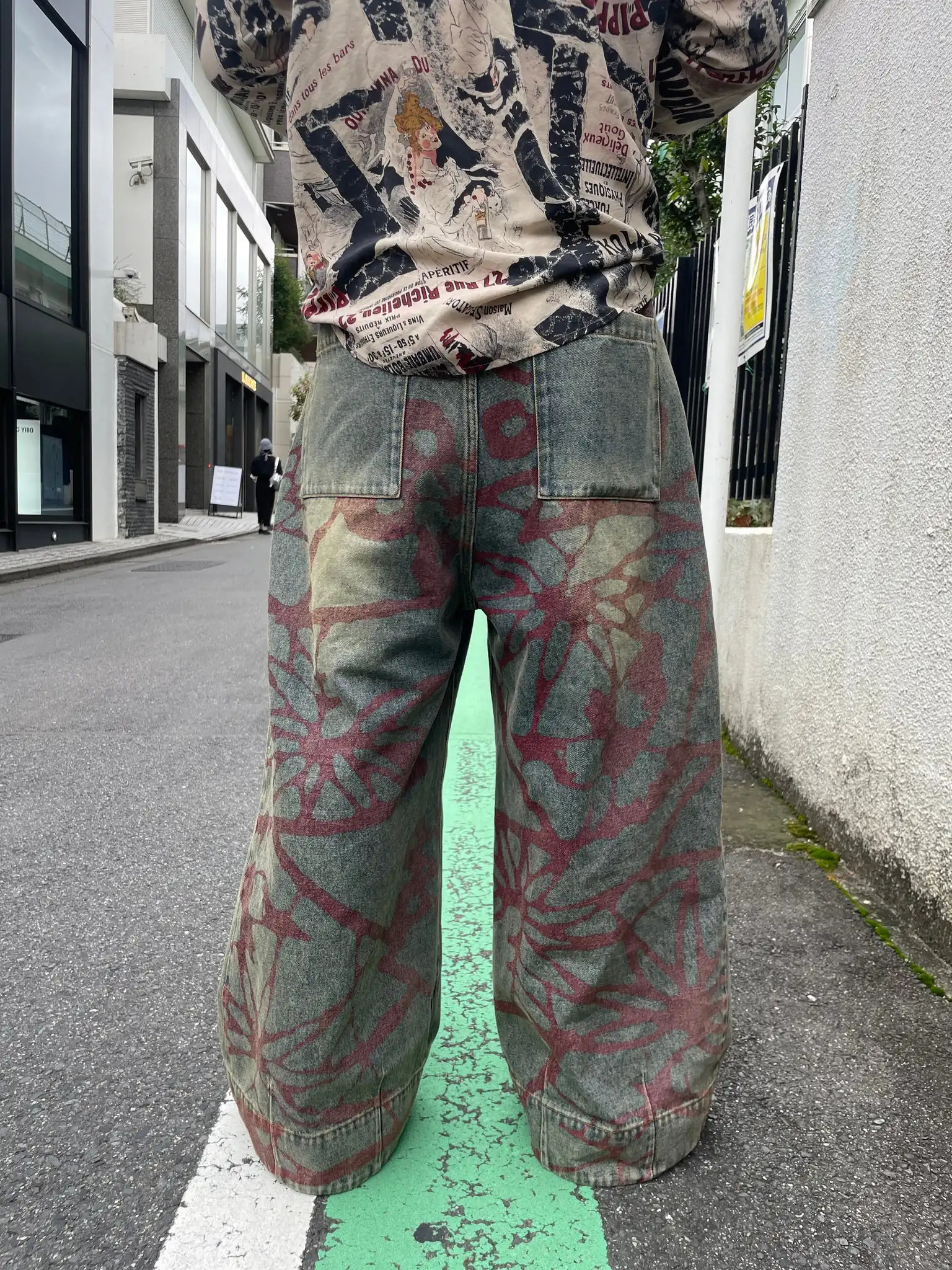 Retro Jeans for Men Y2k Hip Hop Harajuku Pattern Straight Leg Baggy Jeans Streetwear Gothic Punk High Waisted Wide Leg Jeans 241213