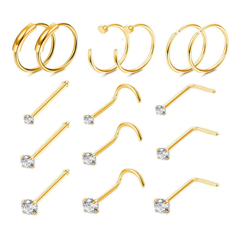 LALAVARA 12 pieces Stainless Steel Zircon Nose Stud Nose Ring Piercing Jewelry Mixed Set Nose Hoops Nose Accessories