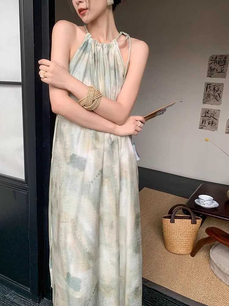 Summer Materni Maxi Dress Sleeveless Halter Collar Loose Casual Pregnant Woman Holiday Clothes Plus Size Pregnancy Beach DressXJ241213